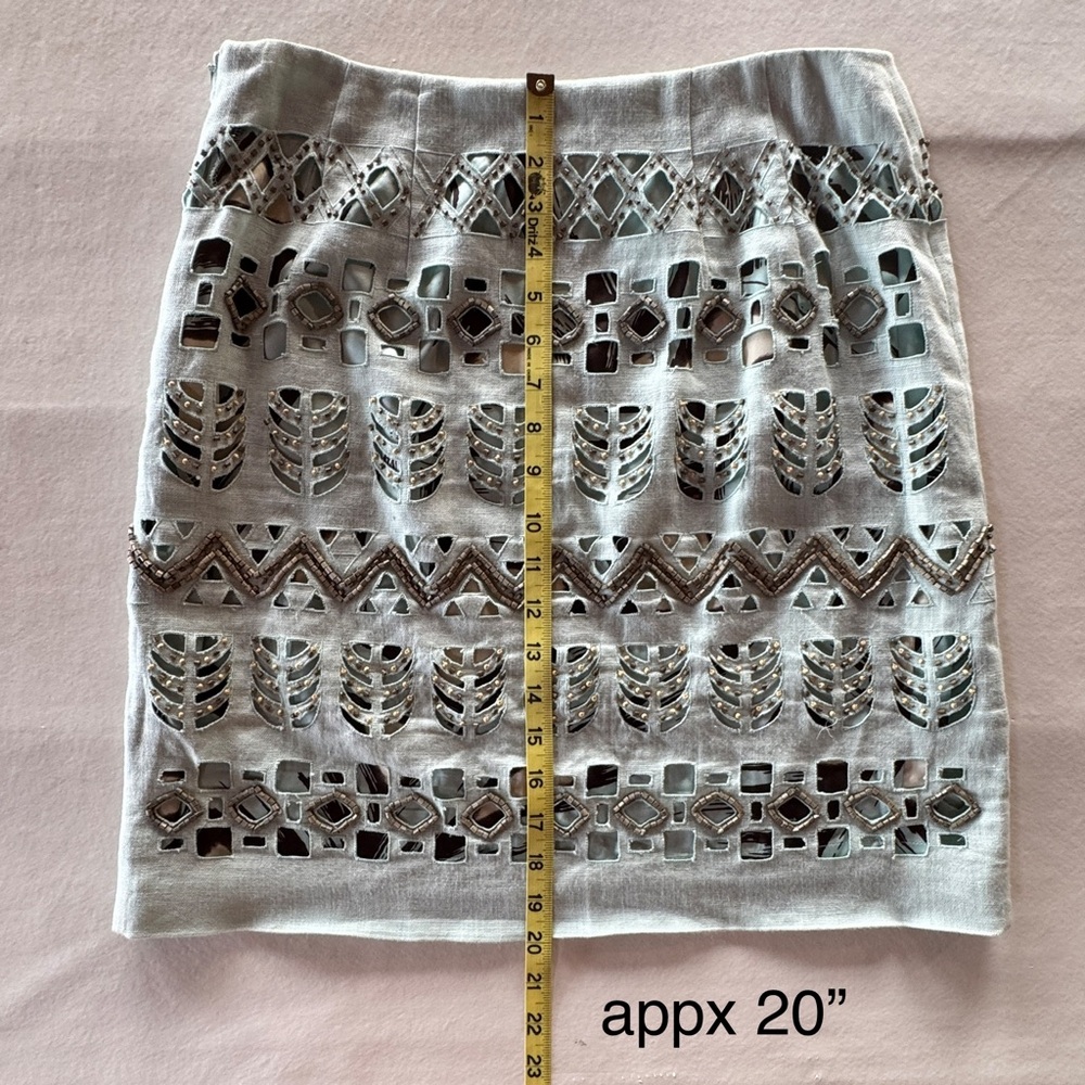Per Se Linen Beaded Cut-Out Silk Lined Mini Skirt (6) - Picture 12 of 17